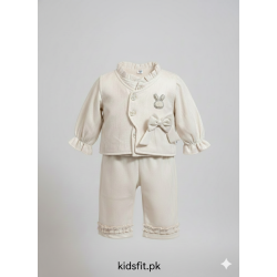 Girls' Silver Glitter Sleeveless Party Dress with Bow Detail.