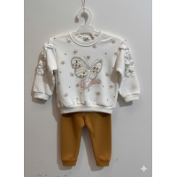 Girls' Butterfly Embellished Sweatshirt & Mustard Leggings Set Girls' Butterfly Embellished Sweatshirt & Mustard Leggings Set