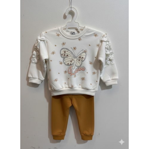 Girls' Butterfly Embellished Sweatshirt & Mustard Leggings Set
