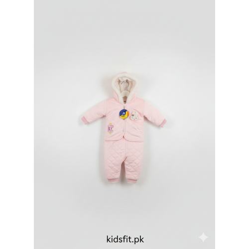 Baby Girls' Pink Quilted Thermal Suit with Faux-Fur Hood