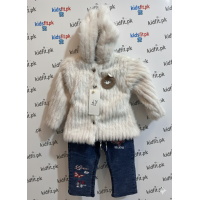 Baby Faux Fur Hooded Jacket & Embroidered Denim Jeans Set Baby Faux Fur Hooded Jacket & Embroidered Denim Jeans Set